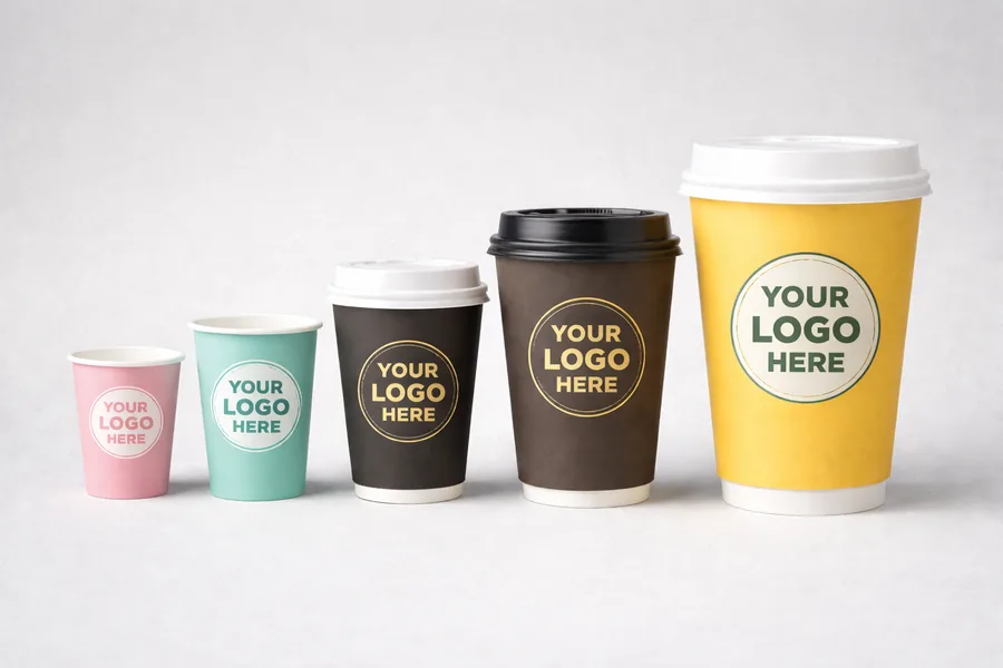 Custom paper cups and lids UAE with logo printing for coffee shops and restaurants