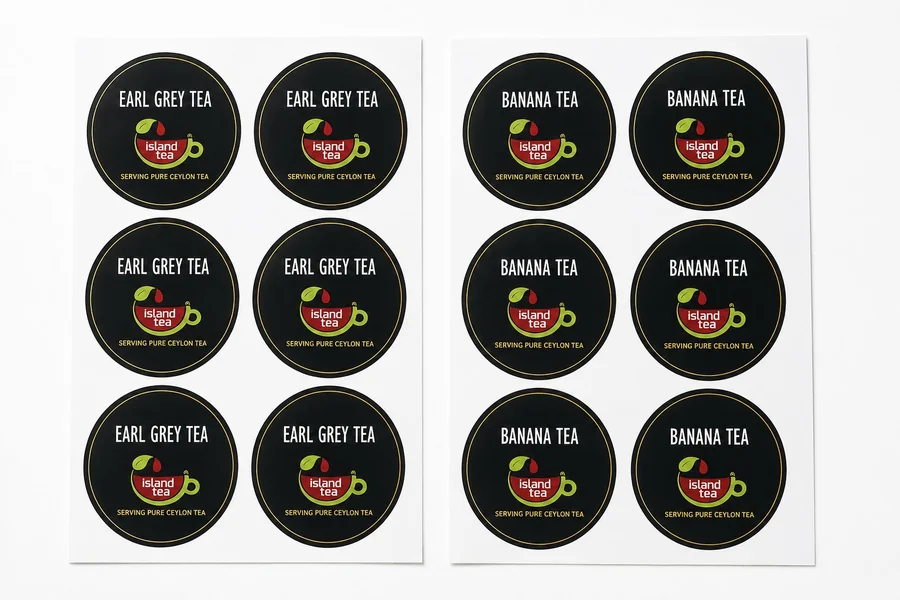 Custom flavor label stickers for Island Tea Company, UAE